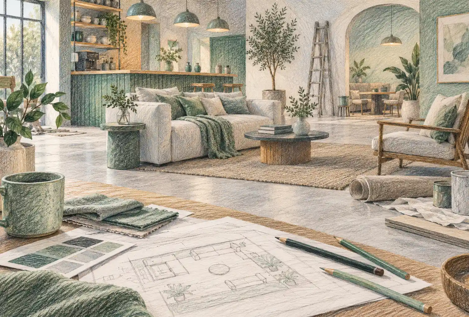 Illustration of hospitality businesses and their working space
